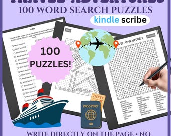 100 Travel Word Search Puzzles for Kindle Scribe | Travel Adventures Digital Puzzle Book | Vacation Word Search | Digital Word Puzzles