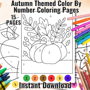 Autumn Color By Number: 15 Printable Coloring Pages (Printable PDF)