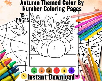 Autumn Color By Number: 15 Printable Coloring Pages (Printable PDF)