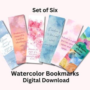 Printable Watercolor Bookmarks | Set of Six Watercolor Theme Bookmarks | Colorful Printable Bookmarks for Book Lovers | Instant Download
