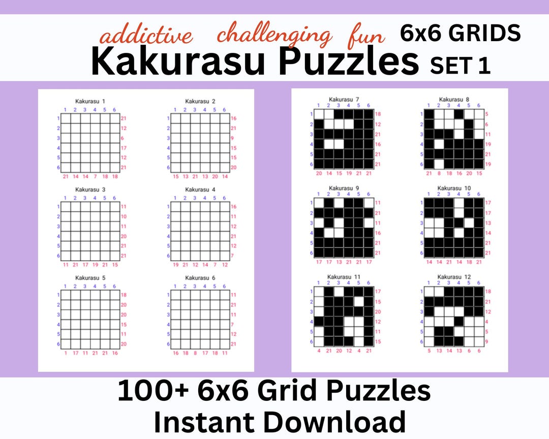 Kakurasu Puzzles: 100+ Math Logic Puzzles, 6x6 Grid, Set 1 (instant ...