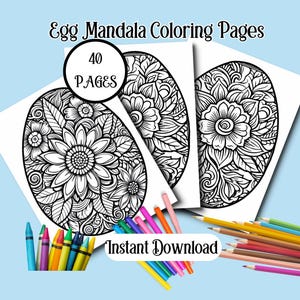 40 Mandala da colorare con uova / Disegni floreali stampabili per adulti / Arte per alleviare lo stress e la consapevolezza / Download digitale istantaneo