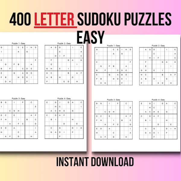 400 Easy Letter Sudoku Puzzles, Worduku Puzzles, Instand Download Puzzle Book