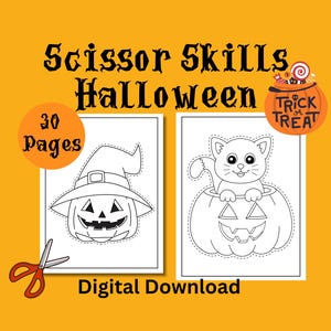 Halloween Schere Fähigkeiten: Übungsblätter zum Schneiden (Digitaler Download)