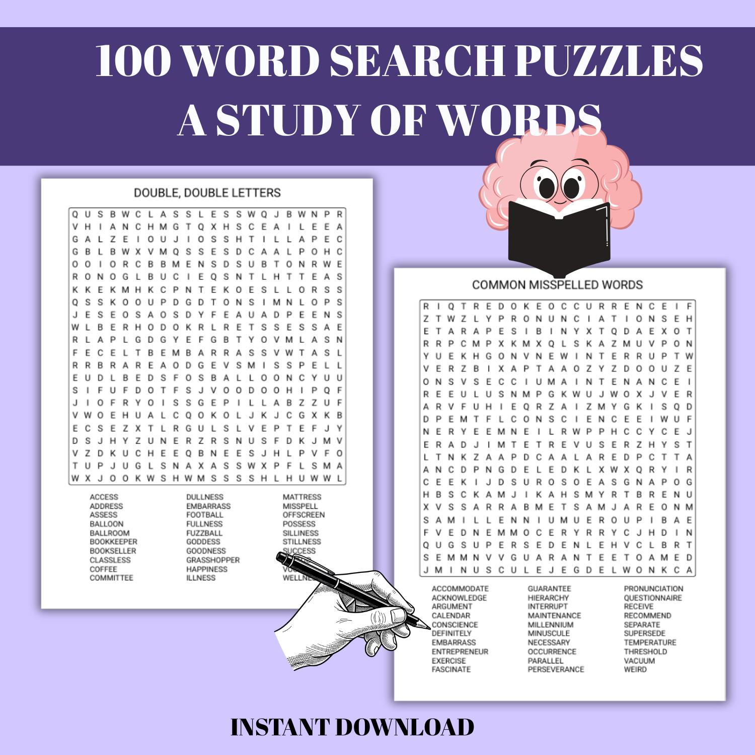 A Study of Words, 100 Challenging Word Search Puzzles for Adults ...