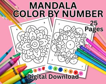 25 kleuren op nummer mandala-pagina's | Afdrukbare kleurplaten voor kinderen en volwassenen | Ontspannende pdf-activiteit