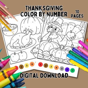 感謝祭の塗り絵：秋の印刷可能な塗り絵10ページ（デジタルダウンロード）