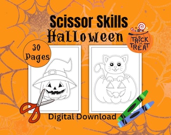 Halloween Scissor Skills: 30 Cutting Practice Worksheets (Digital Download)
