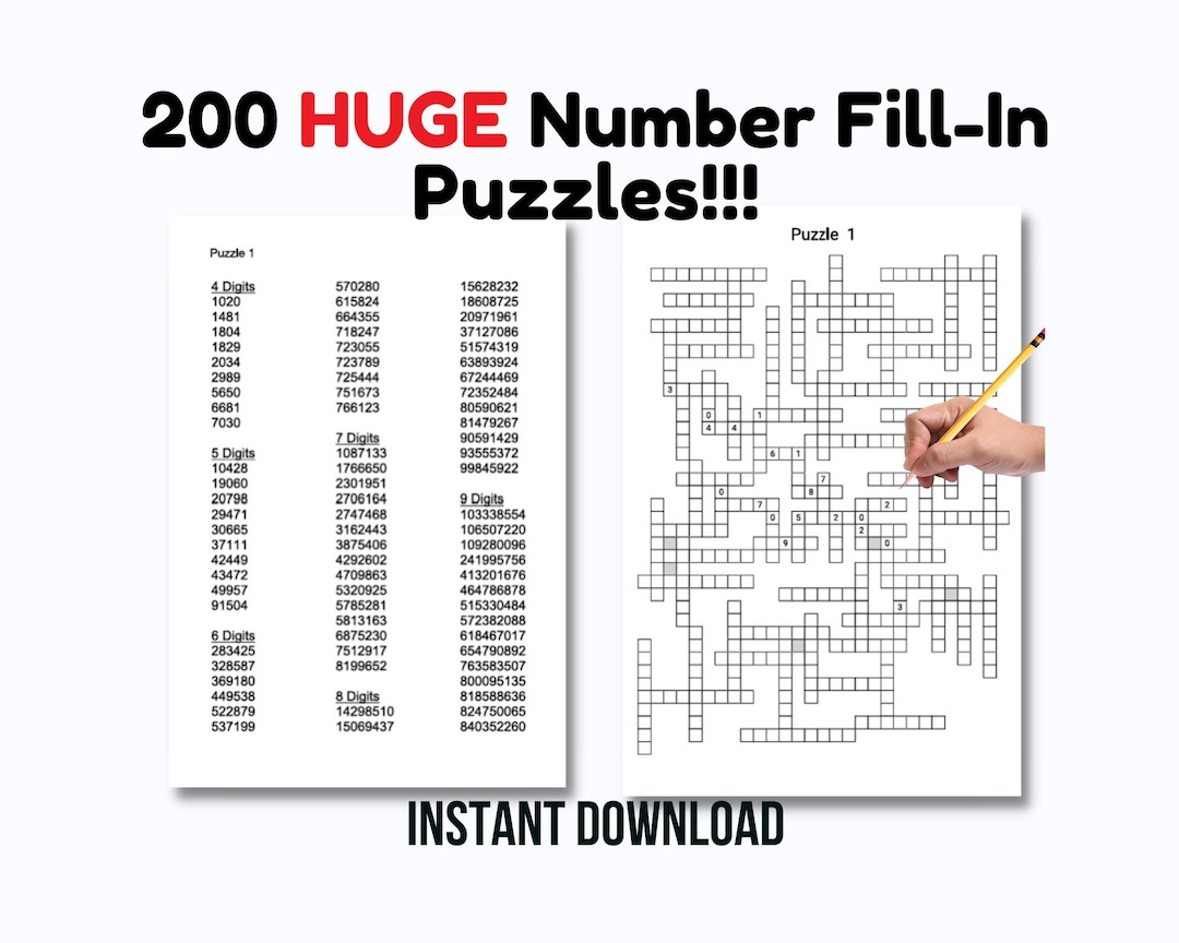 200 HUGE Two Page Printable Number Fill in Puzzle Pages for Adults ...