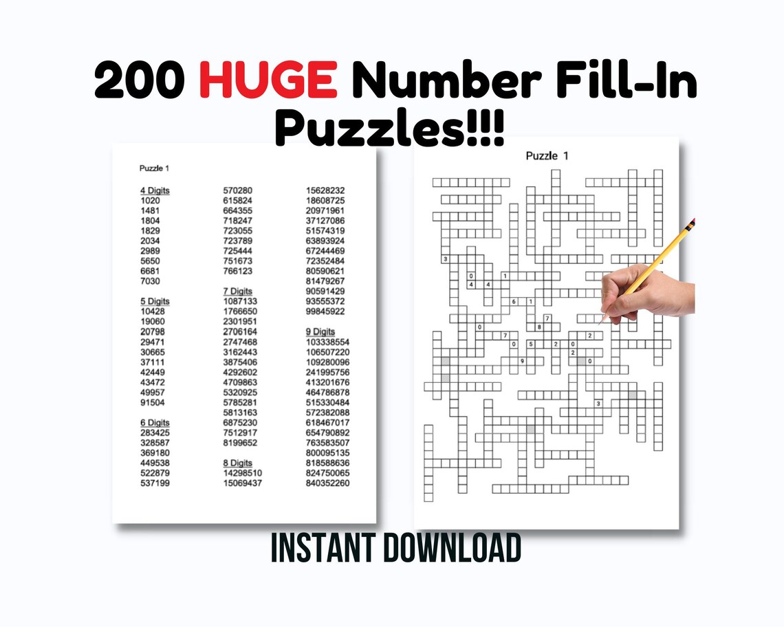 200 HUGE Two Page Printable Number Fill in Puzzle Pages for Adults ...