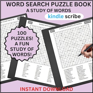 Kindle Scribe Wortsuchbuch, Wortsuchbuch, 100 herausfordernde Wortsuchpuzzle für Erwachsene, digitaler Download