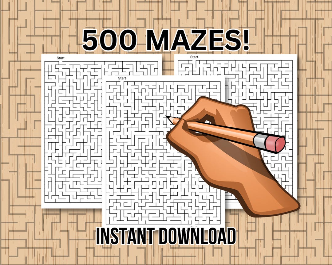 500 Printable Maze Puzzles for Adults, Challenging Rectangle Mazes