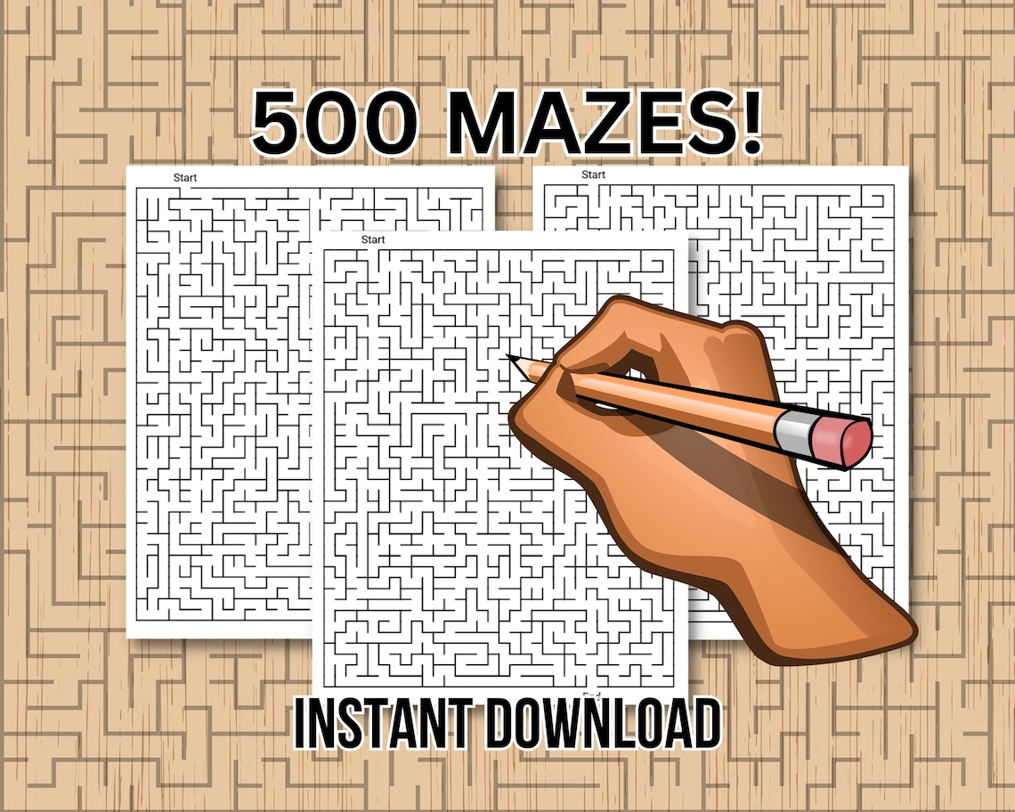 500 Printable Maze Puzzles for Adults, Challenging Rectangle Mazes