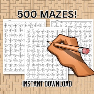 500 Printable Maze Puzzles for Adults, Challenging Rectangle Mazes, Digital Download PDF with Solutions