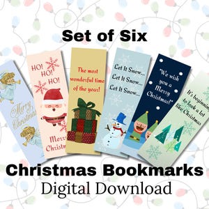 Christmas Bookmarks Set of 6 – Cute Holiday Printable Bookmarks – Instant Download Christmas Gift or Stocking Stuffer