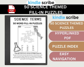 Kindle Scribe Word Fill-In Puzzle Book – Termos científicos – PDF interativo – Download digital – Quebra-cabeças com hiperlinks