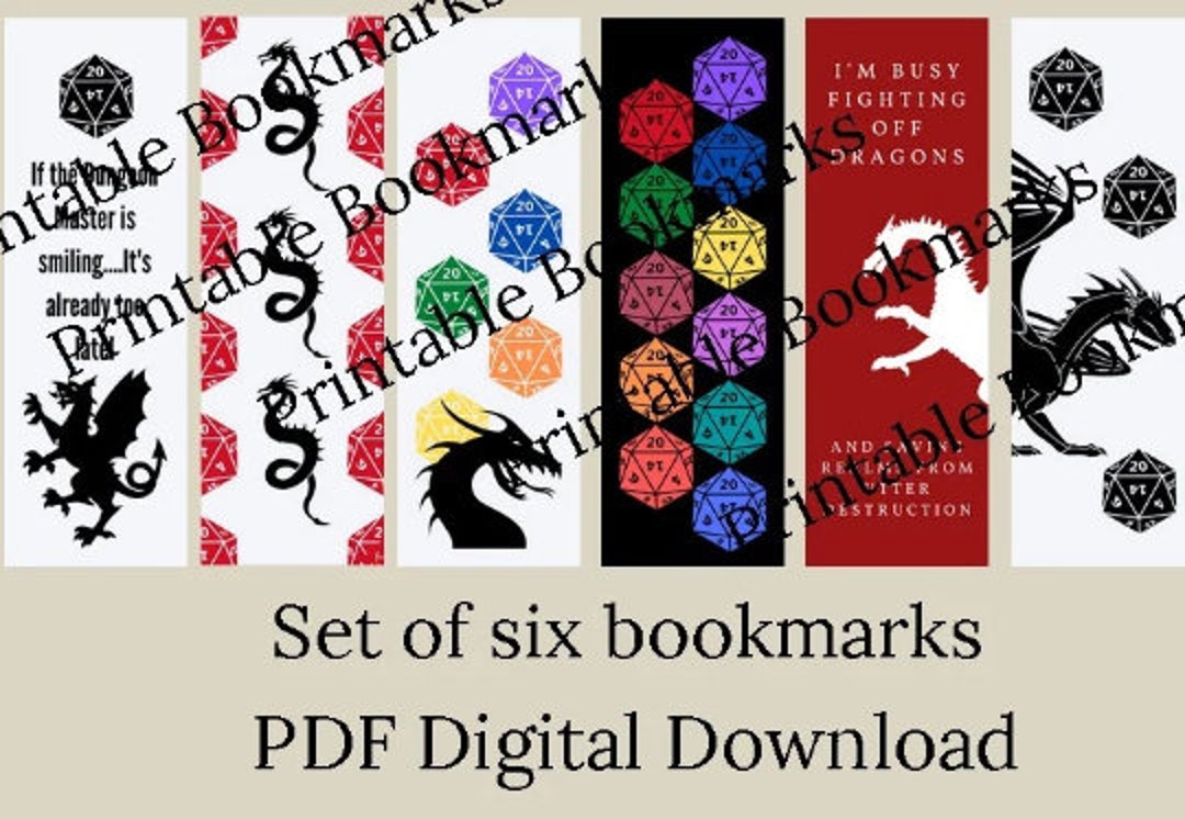 Set of Six DND Themed Bookmarks, Dungeons and Dragons Themed Bookmarks ...