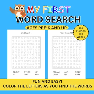My First Word Search for Kids, 100 Easy Sight Word Puzzles Ages 4 and Up, Educational Activity, Early Learning, Homeschool, Printable Puzzle