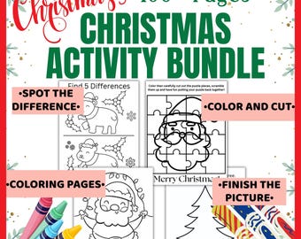 Christmas Activity Bundle for Kids | 100+ Pages Christmas Games | Coloring Pages Puzzles Spot the Difference | Classroom Party Activities