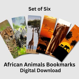 African Animals Bookmarks Set of 6 | Cute Safari Printable Bookmarks for Kids & Animal Lovers | Instant Download