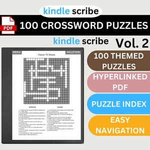 100 Kindle Scribe Crosswords, Themed Crossword Puzzles, Clickable Template, Digital Download, Hyperlink eBook Puzzle Book