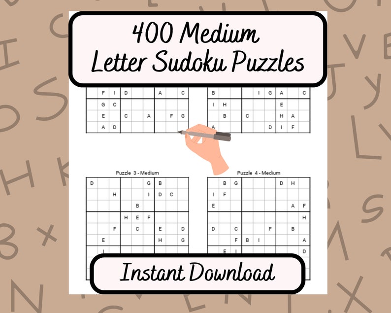 400 Medium Letter Sudoku Puzzles, Worduku Puzzles, Instand Download Puzzle Book Etsy