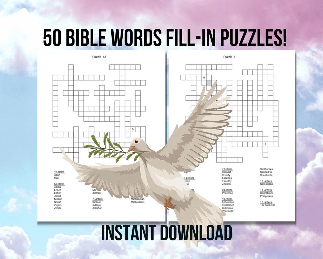 50 Bible Word Fill in Puzzle Pages for Adults, Printable Large Print ...