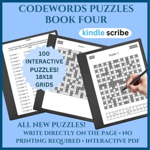 Kindle Scribe kodordspusselbok fyra | 100 kodknäckarpussel | Interaktiva spel för Kindle Scribe | Digital pusselbok