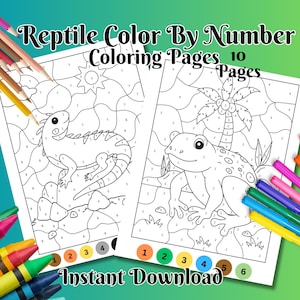 Reptiles Color By Number: 10 Printable Coloring Pages (Printable PDF)