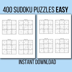 Sudoku Puzzles, 400 Easy Sudoku Puzzles With Solutions, 400 Printable Puzzles, Instant Download, Sudoku Puzzles
