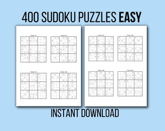 400 Easy Sudoku Puzzles With Solutions,  400 Printable Puzzles, Instant Download, Sudoku Puzzles