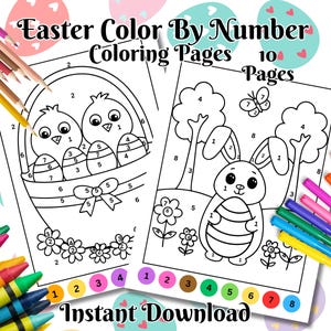 Easter Color By Number Coloring Pages: 10 Coloring Pages (Printable PDF)