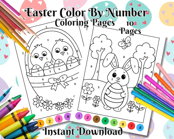 Easter Color By Number Coloring Pages: Stress Relief (Printable PDF)