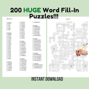 200語の穴埋めパズル：大人向け大判プリント（デジタルダウンロード）