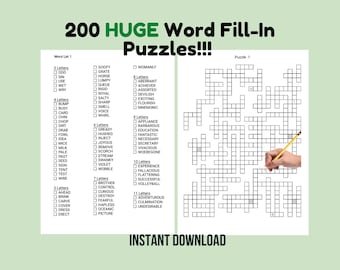 200 Word Fill-In Puzzle Pages: Large Print for Adults (Digital Download)