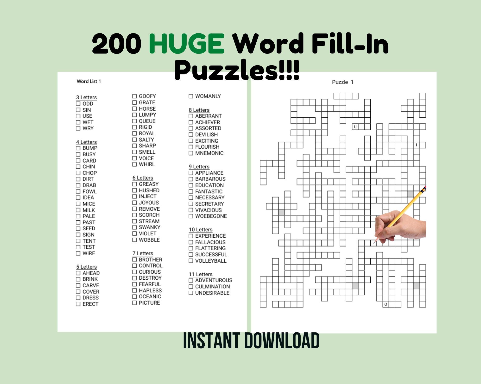 200 Word Fill-in Puzzle Pages: Large Print for Adults (digital Download