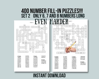 400 Printable Number Fill In Puzzle Pages For Adults, Large Print Easy To Read Fill In Number Crossword Puzzles, Instant Digital Download