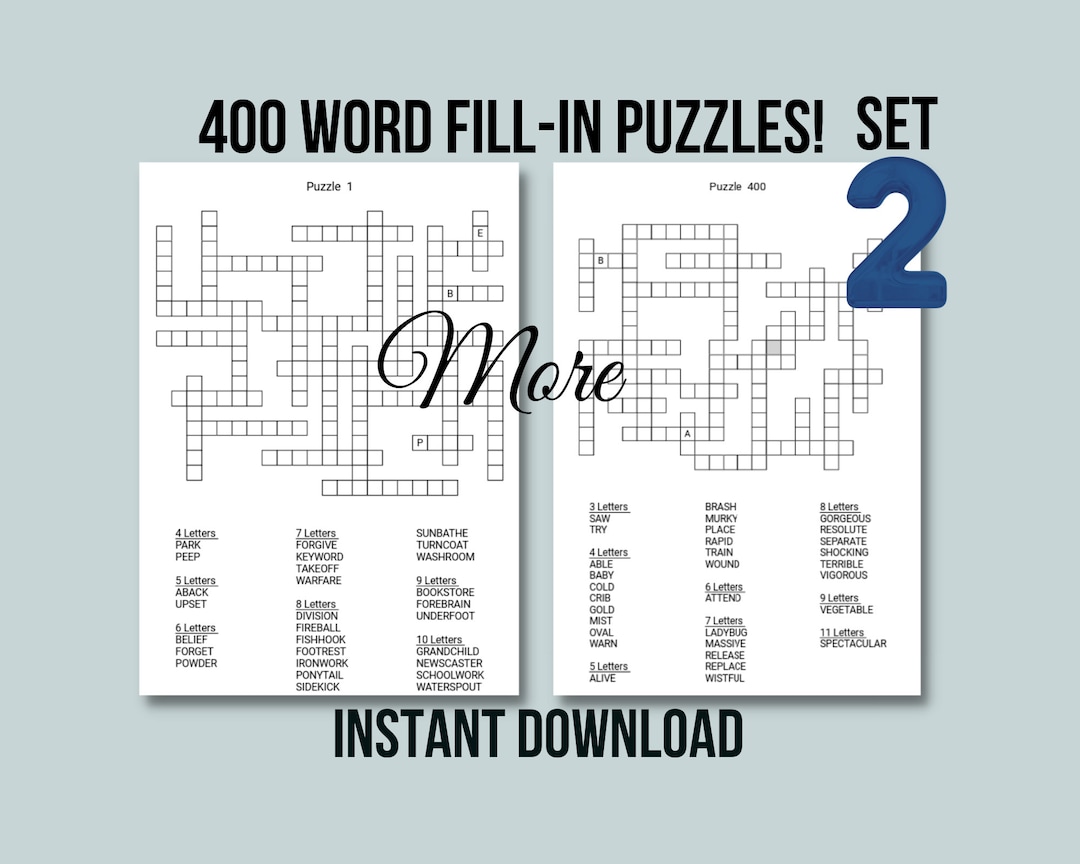 400 Printable Word Fill in Puzzle Pages for Adults, Large Print Easy to ...