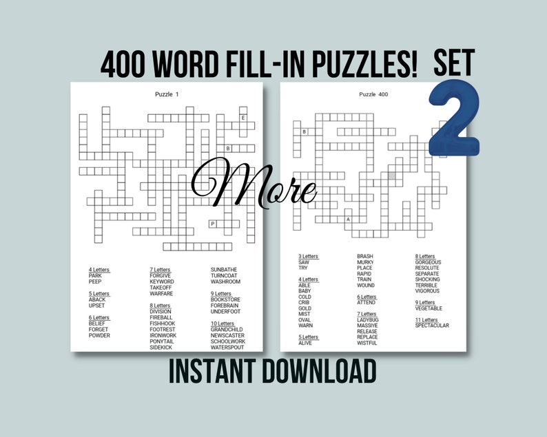 400 Printable Word Fill-in Puzzles for Adults: Large Print (digital