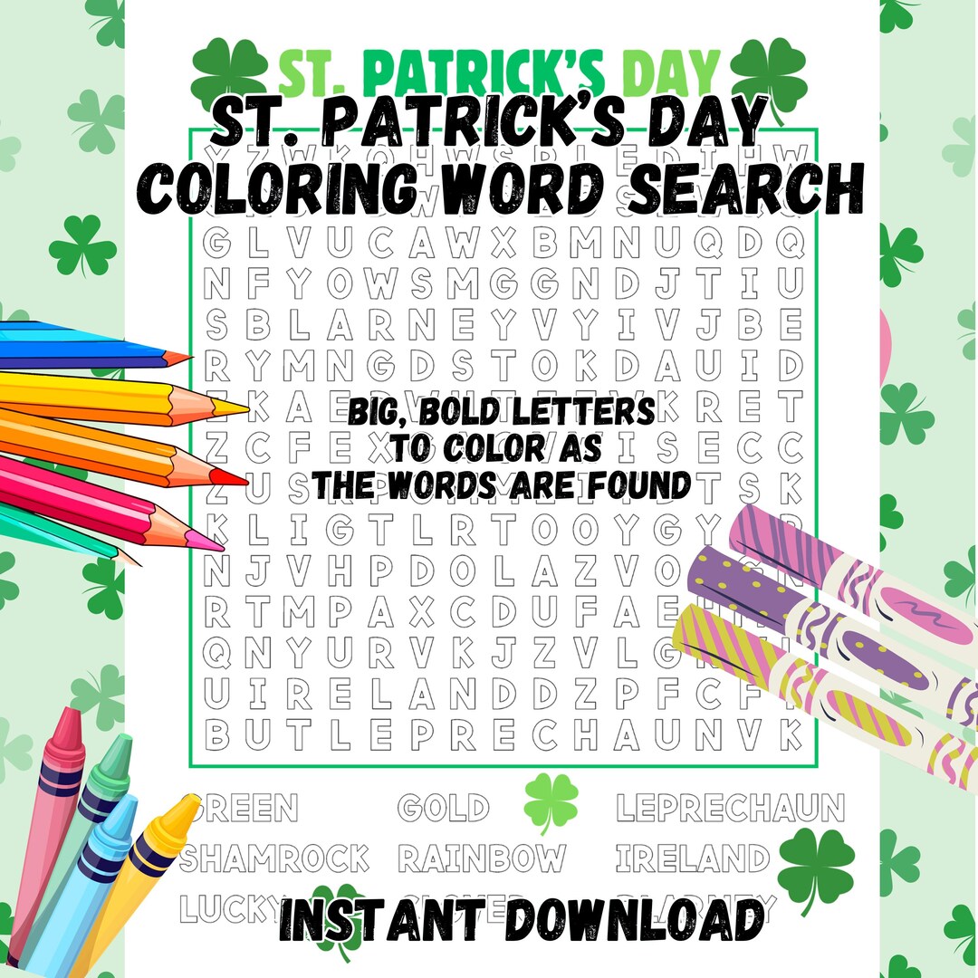 St. Patrick's Day Word Search, Coloring Word Search, Bold and Easy ...