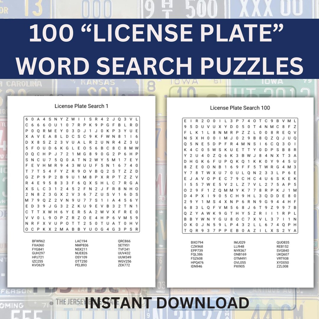 100 License Plate Search Puzzles: Alphanumeric Word Search Puzzles ...