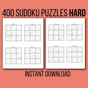 Sudoku Puzzles, 400 Hard Sudoku Puzzles, 400 Printable Puzzles, Instant Download