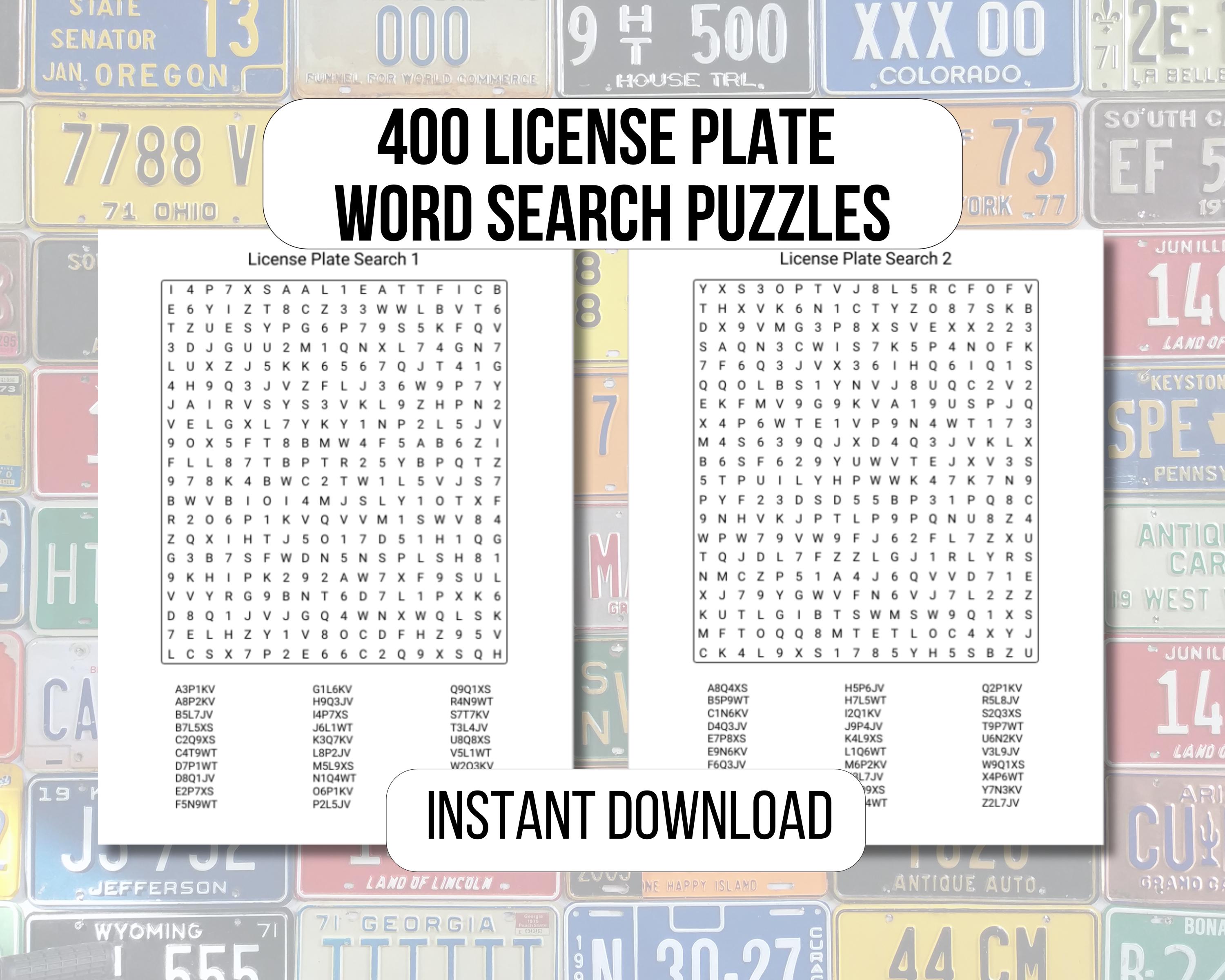 Number Search Puzzles, 400 License Plate Search Puzzle Book, Large Print Easy To Read Alphanumeric Search Puzzles, Instant Digital Download
