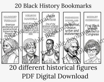 20 Black History Bookmarks, American African Leaders, Inspirational People Bookmarks, People In History Bookmarks, Juneteenth Bookmarks