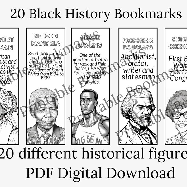 20 Black History Bookmarks, American African Leaders, Inspirational People Bookmarks, People In History Bookmarks, Juneteenth Bookmarks