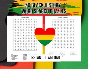 Black Geschichte Wortsuchrätsel: 54 Druckbare Aktivitäten (Digitaler Download)