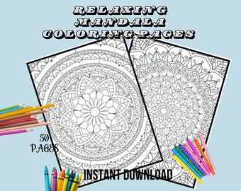 50 páginas para colorear de mandalas: diseños intrincados e imprimibles para adultos (descarga digital)