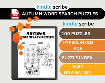 Autumn Themed Word Search Puzzle Book For Kindle Scribe, Fall Themed Word Search Puzzles, Clickable Template, Digital Download