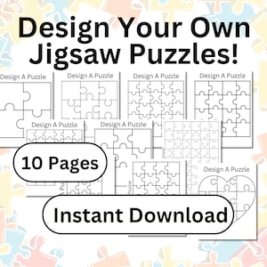 Utwórz własne arkusze do układania puzzli | 10 szablonów puzzli do wydrukowania | Kolorowanki do układania puzzli dla dzieci i dorosłych | Natychmiastowe pobieranie