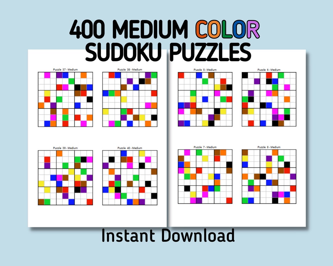 Color Sudoku Puzzles: 400 Medium Printable Games (instant Download